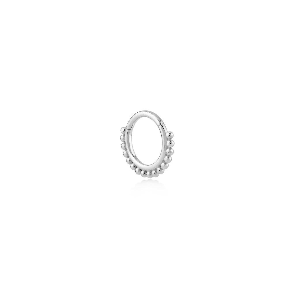 Dorika Top Detaylı Altın Halka Piercing (14mm) / Beyaz Altın