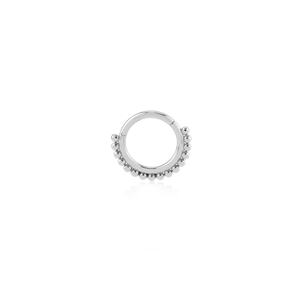 Dorika Top Detaylı Altın Halka Piercing (14mm) / Beyaz Altın