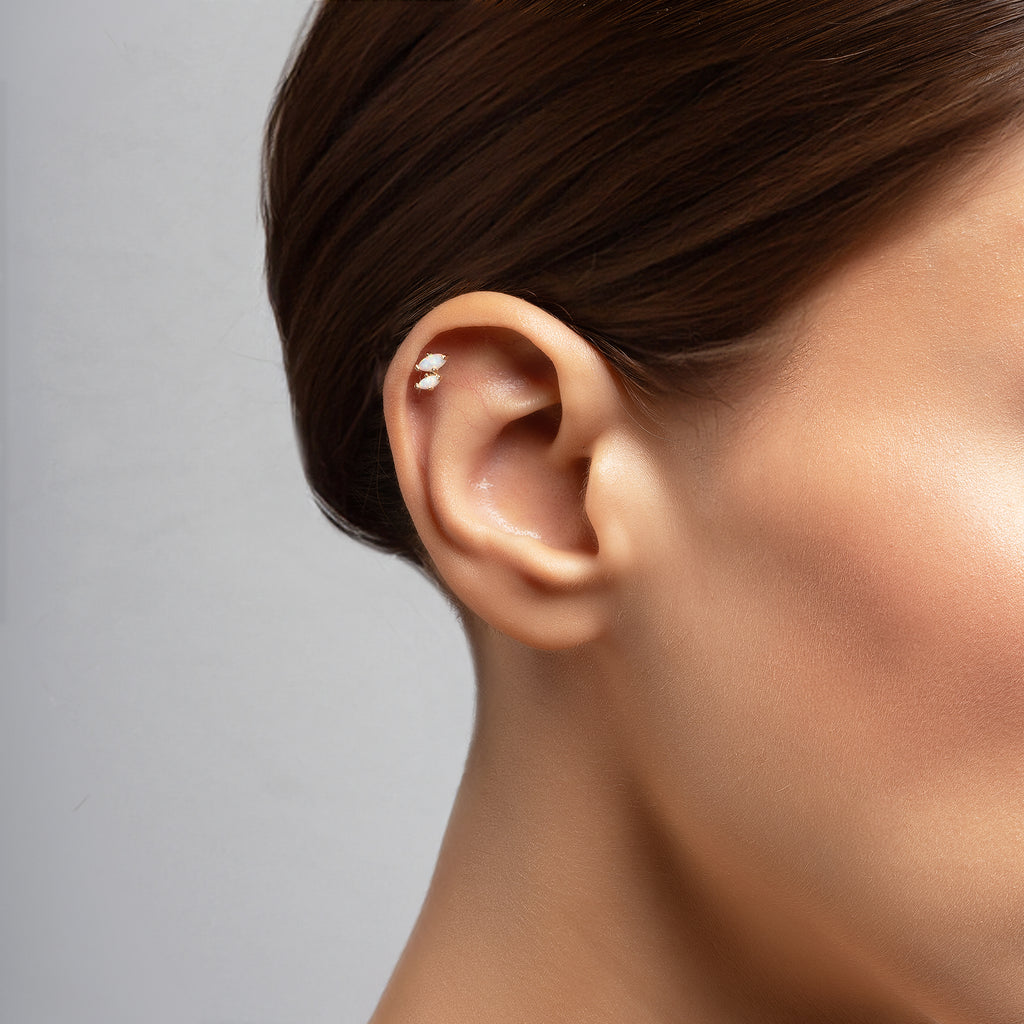 İkiz Markiz Kesim Opalit Taşlı Altın Tragus Piercing / TR