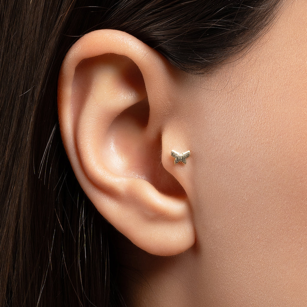 Minimal Kelebek Altın Piercing / 14 Ayar Rose Piercing