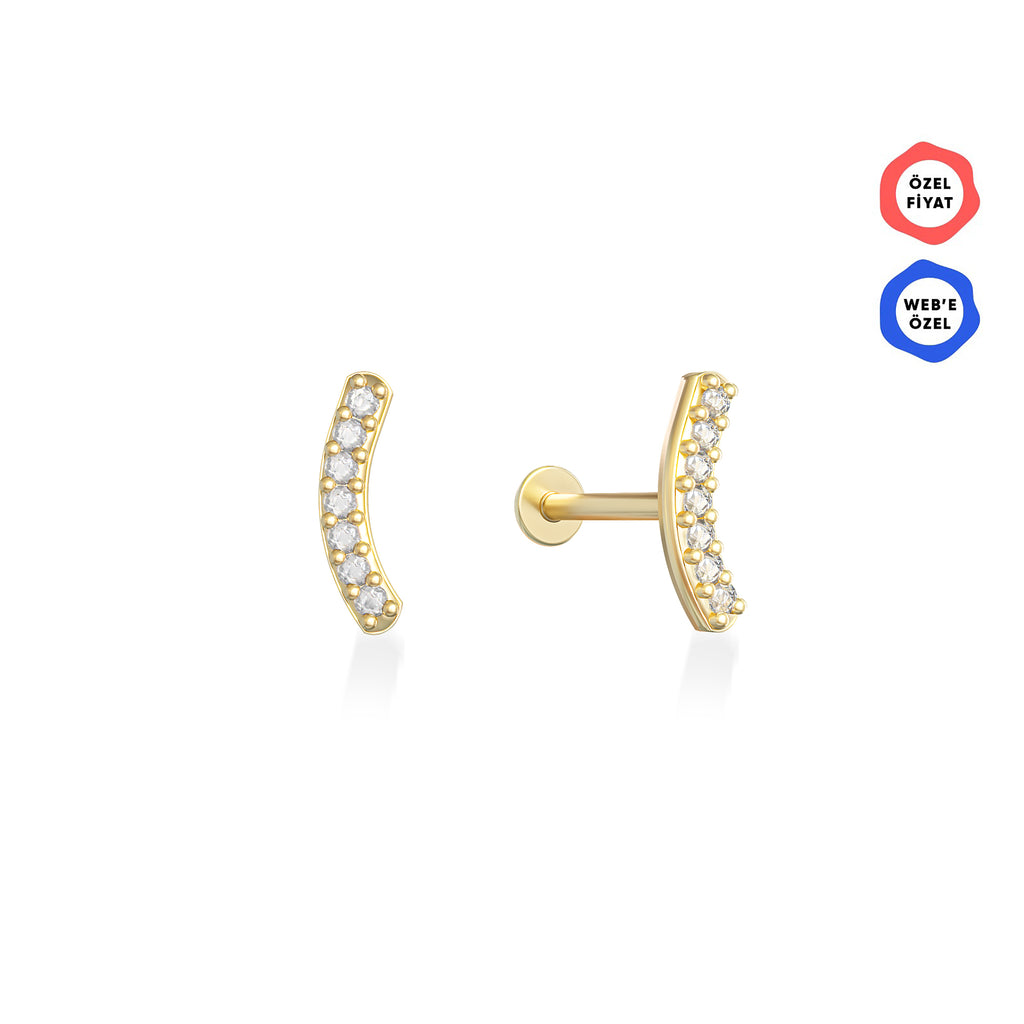 Gusto Minimal Arc Taşlı Altın Tragus Piercing