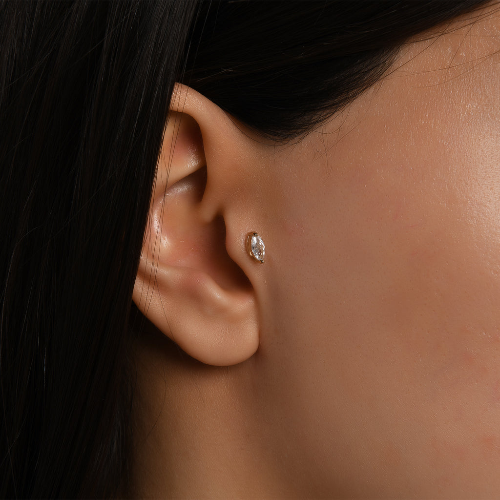 Gusto Markiz Taşlı Altın Tragus Piercing