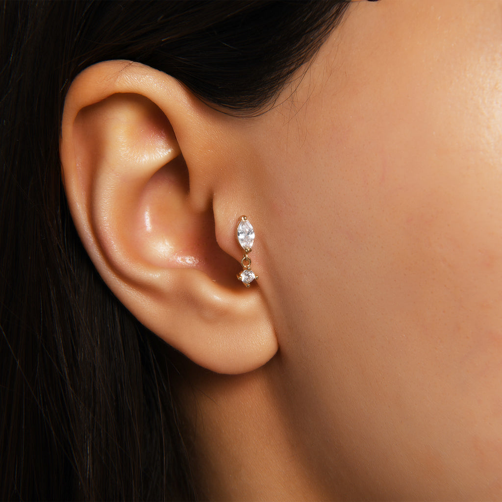 Gusto Markiz Sallanan Taşlı Altın Tragus Piercing