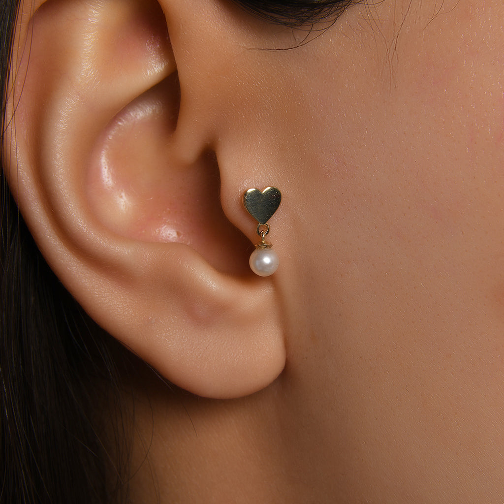 Gusto Kalp Sallanan İncili Altın Tragus Piercing