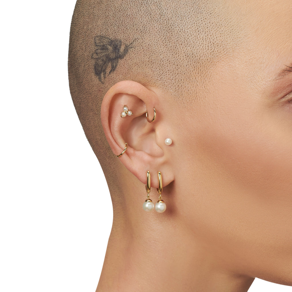 Altın Toplu Sıkıştırmalı Halka Earcuff / 14 Ayar Sarı Altın