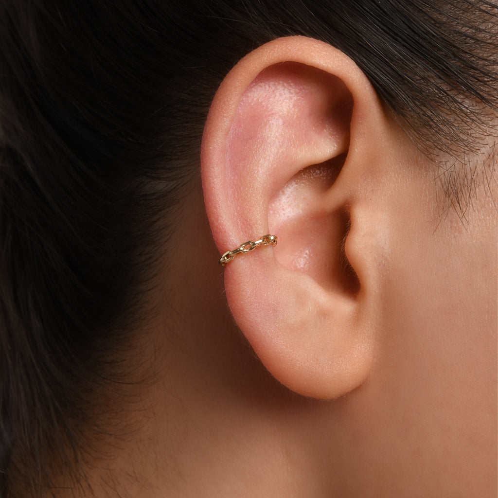 Zincir Model Altın Earcuff / 14 Ayar Sarı Altın