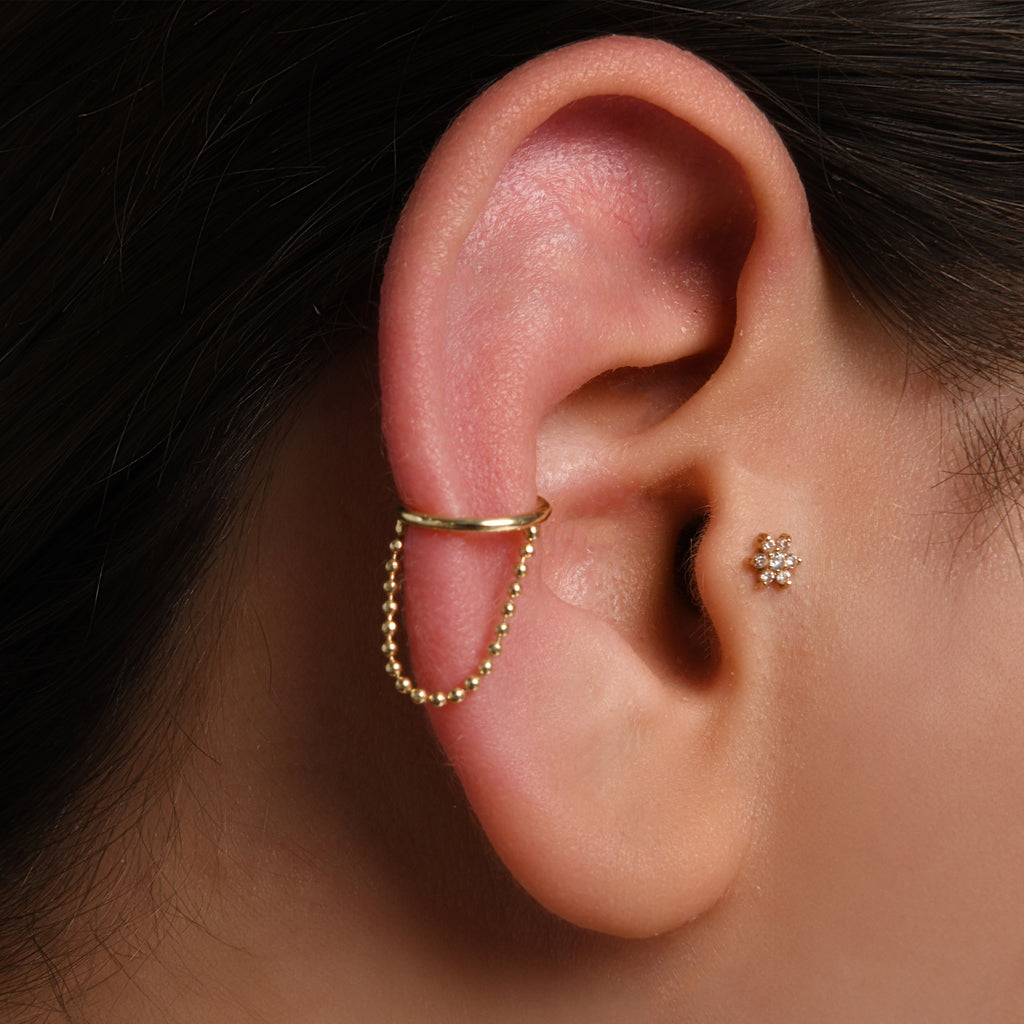 Toplu Sıkıştırmalı Dorika Sallantılı Altın Halka Earcuff / 14 Ayar Sarı Altın