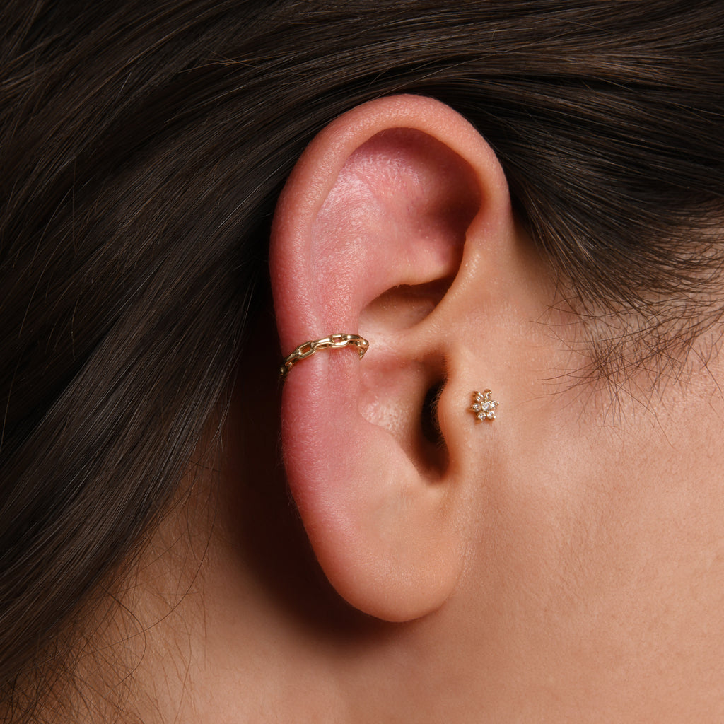 Zincir Model Altın Earcuff / 14 Ayar Sarı Altın