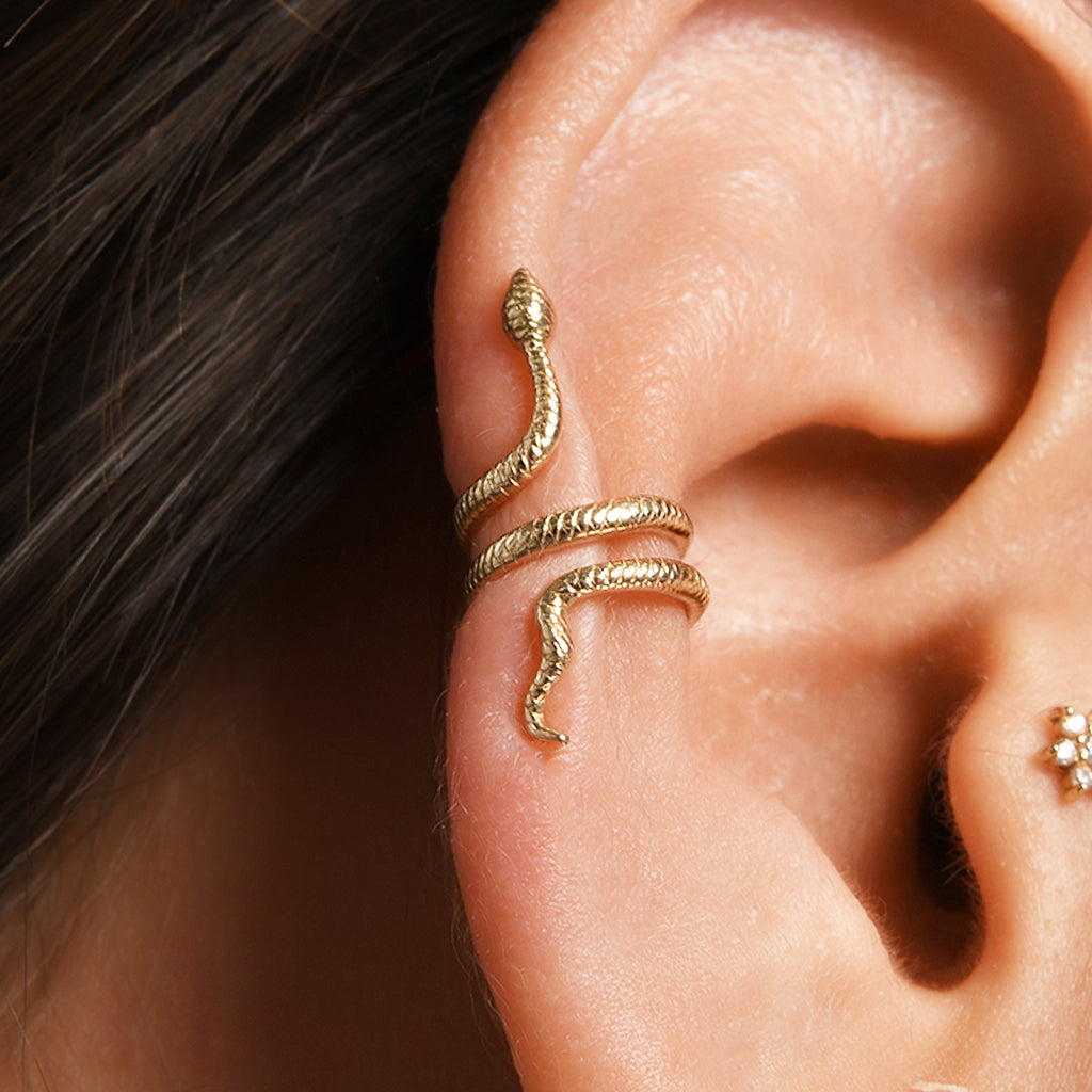 Sarmal Yılan Altın Earcuff Kıkırdak Piercing / 14 Ayar Sarı Altın