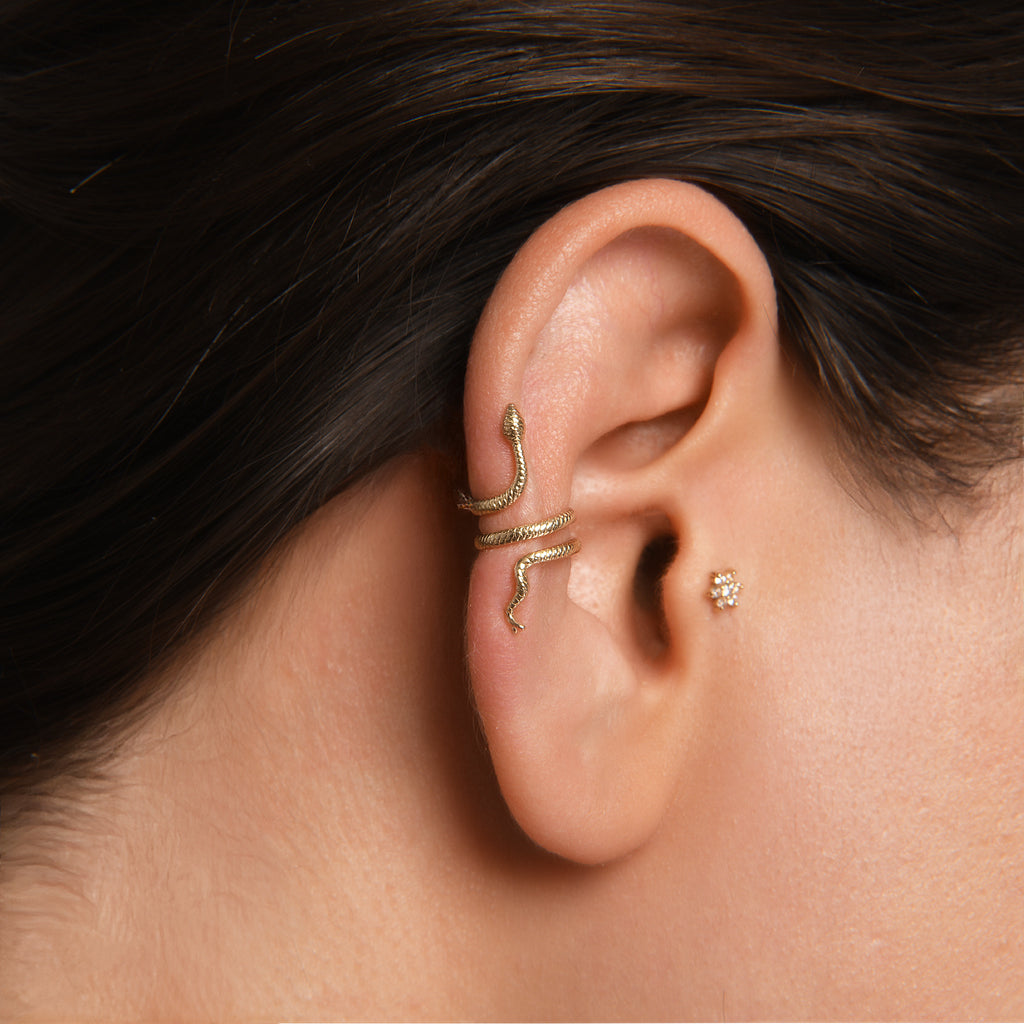 Sarmal Yılan Altın Earcuff Kıkırdak Piercing / 14 Ayar Sarı Altın