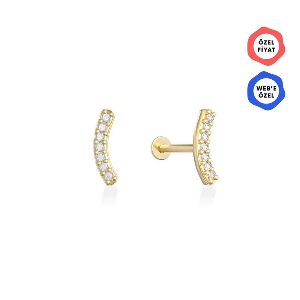 Gusto Minimal Arc Taşlı Altın Tragus Piercing